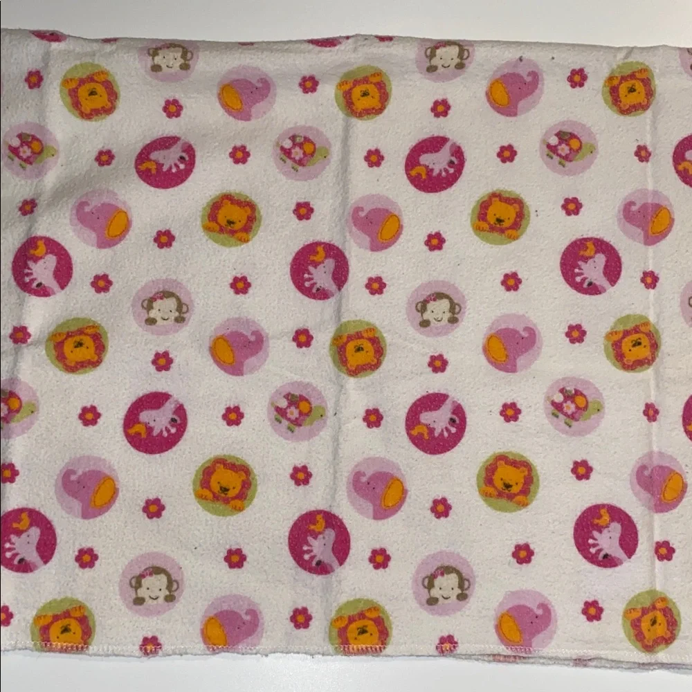Vintage Tiddliwinks Flannel Baby Receiving Blanket swaddle Pink Animal Flower